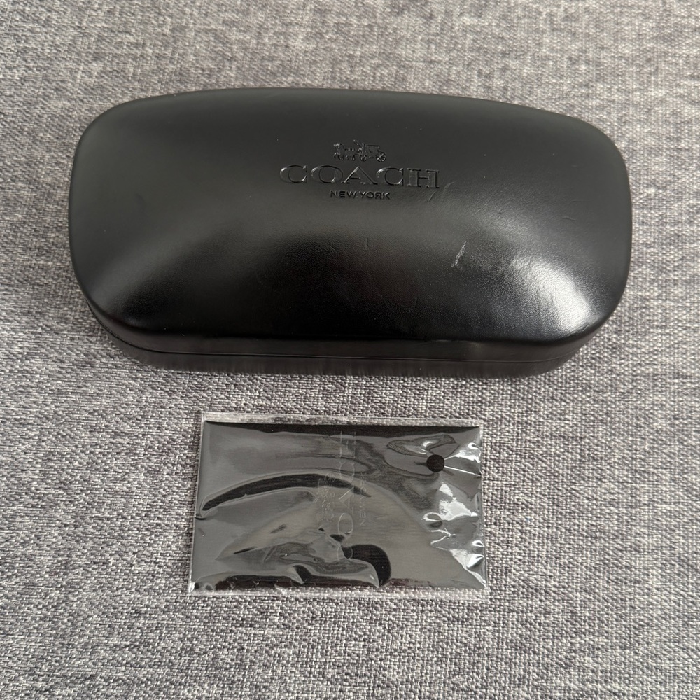 Coach Black Large Glasses Sunglass Case Hard Used Clam Shell Cleaning Cloth New